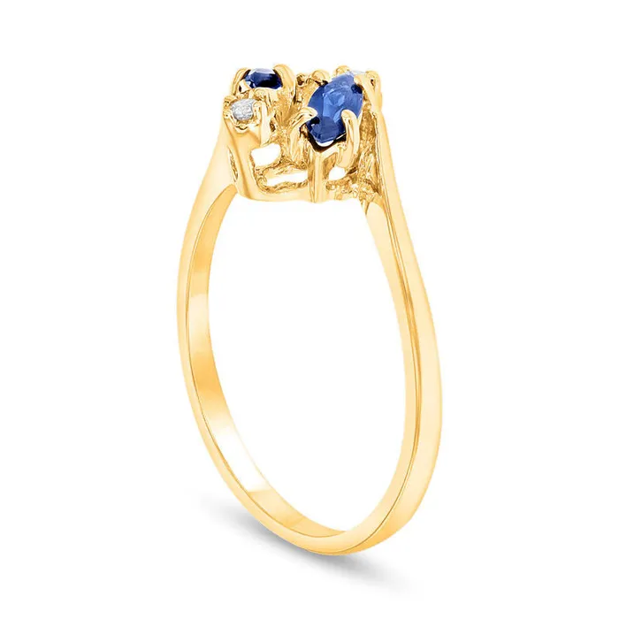 Marquise Blue Sapphire and Natural Diamond Accent Bypass Ring in Solid 14K Gold Goldia Rings Marquise Blue Sapphire and Natural Diamond Accent Bypass Ring in Solid 14K Gold Goldia Rings