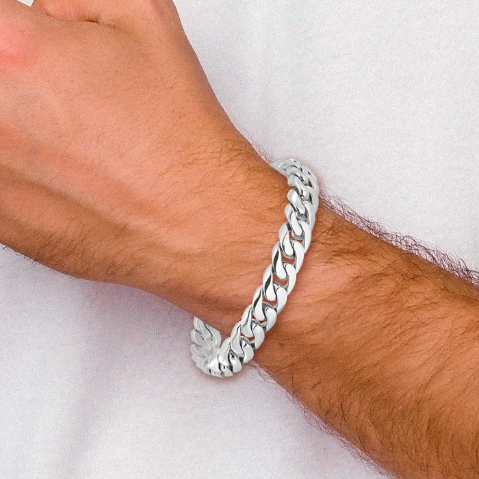 MDS Bracelets Solid 14K White Gold 8 inch 108mm Hand Polished Rounded Curb Link with Box Catch Clasp Bracelet MDS Bracelets Solid 14K White Gold 8 inch 108mm Hand Polished Rounded Curb Link with Box Catch Clasp Bracelet