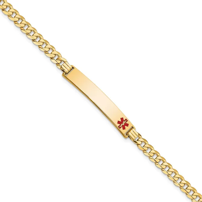 MDS Bracelets Solid 14K Yellow Gold Medical Red Enamel Curb Link ID Bracelet MDS Bracelets Solid 14K Yellow Gold Medical Red Enamel Curb Link ID Bracelet