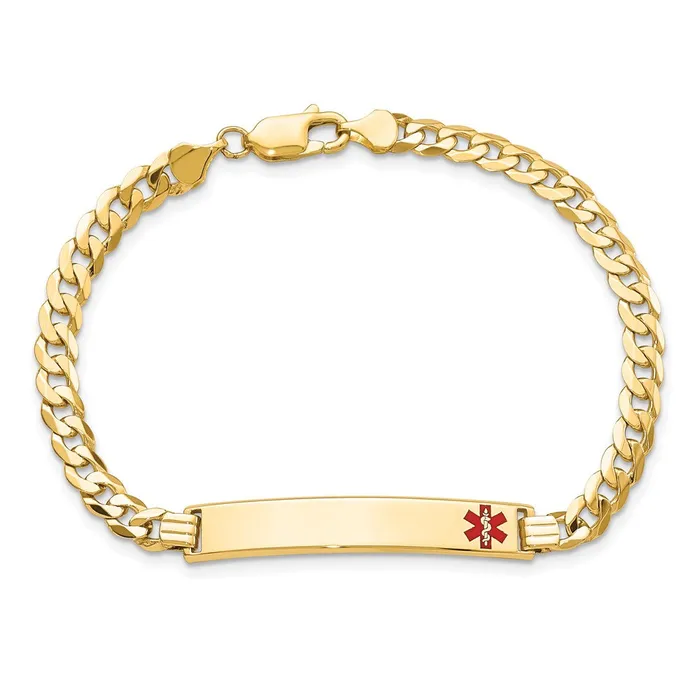 MDS Bracelets Solid 14K Yellow Gold Medical Red Enamel Curb Link ID Bracelet MDS Bracelets Solid 14K Yellow Gold Medical Red Enamel Curb Link ID Bracelet