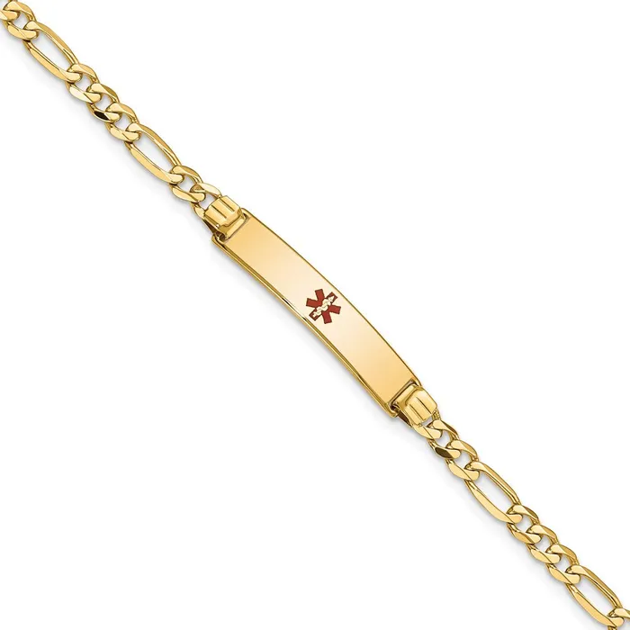 MDS Bracelets Solid 14K Yellow Gold Medical Red Enamel Figaro ID Bracelet MDS Bracelets Solid 14K Yellow Gold Medical Red Enamel Figaro ID Bracelet