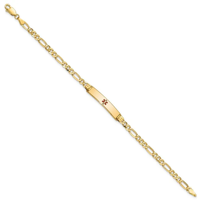 MDS Bracelets Solid 14K Yellow Gold Medical Red Enamel Figaro ID Bracelet MDS Bracelets Solid 14K Yellow Gold Medical Red Enamel Figaro ID Bracelet