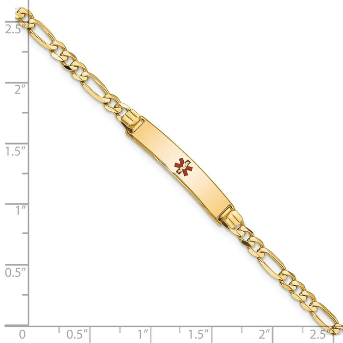 MDS Bracelets Solid 14K Yellow Gold Medical Red Enamel Figaro ID Bracelet MDS Bracelets Solid 14K Yellow Gold Medical Red Enamel Figaro ID Bracelet