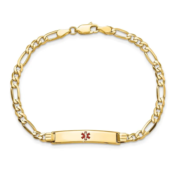 MDS Bracelets Solid 14K Yellow Gold Medical Red Enamel Figaro ID Bracelet MDS Bracelets Solid 14K Yellow Gold Medical Red Enamel Figaro ID Bracelet