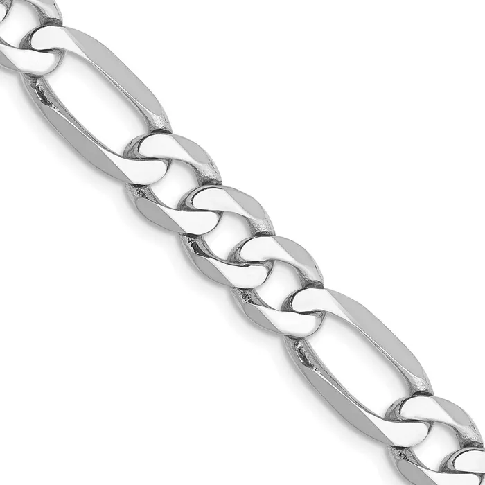 MDS Necklaces Solid 14K White Gold 20 inch 7mm Flat Figaro with Lobster Clasp Chain Necklace