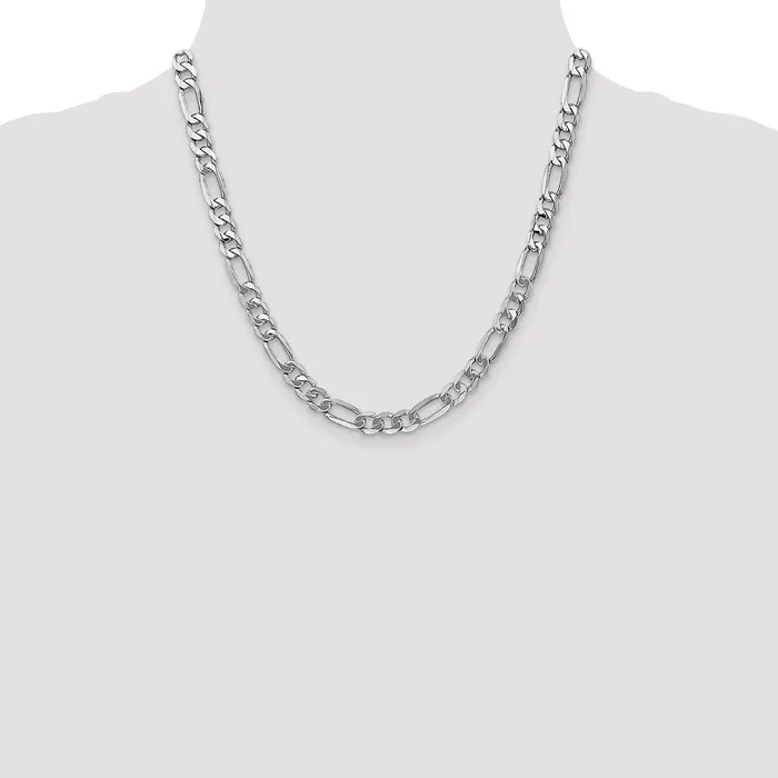 MDS Necklaces Solid 14K White Gold 20 inch 7mm Flat Figaro with Lobster Clasp Chain Necklace MDS Necklaces Solid 14K White Gold 20 inch 7mm Flat Figaro with Lobster Clasp Chain Necklace