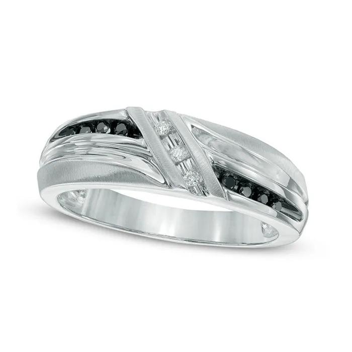 Mens 010 CT TW Enhanced Black and White Natural Diamond Wedding Band in Solid 10K White Gold Goldia Rings Mens 010 CT TW Enhanced Black and White Natural Diamond Wedding Band in Solid 10K White Gold Goldia Rings