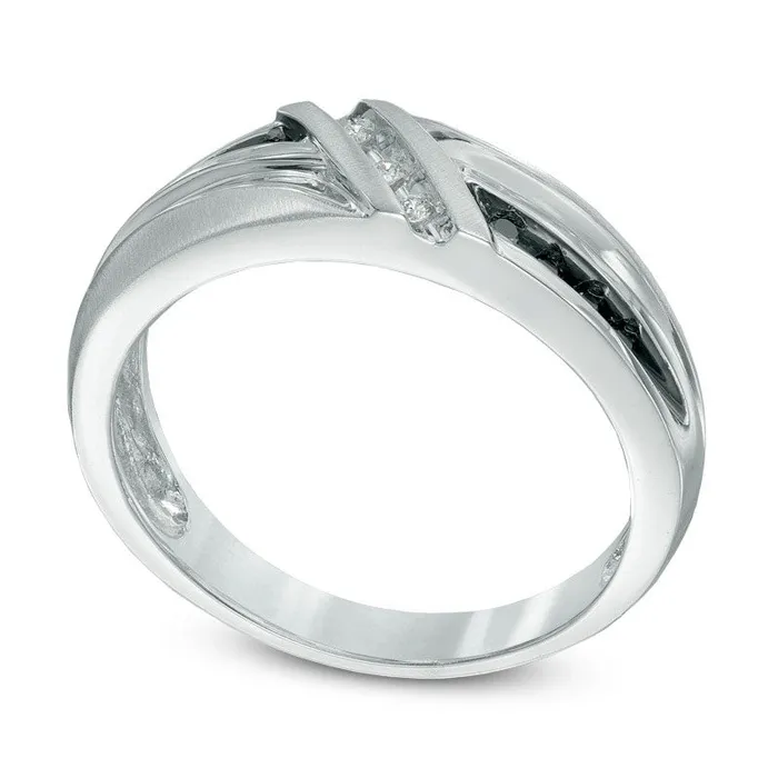 Mens 010 CT TW Enhanced Black and White Natural Diamond Wedding Band in Solid 10K White Gold Goldia Rings Mens 010 CT TW Enhanced Black and White Natural Diamond Wedding Band in Solid 10K White Gold Goldia Rings