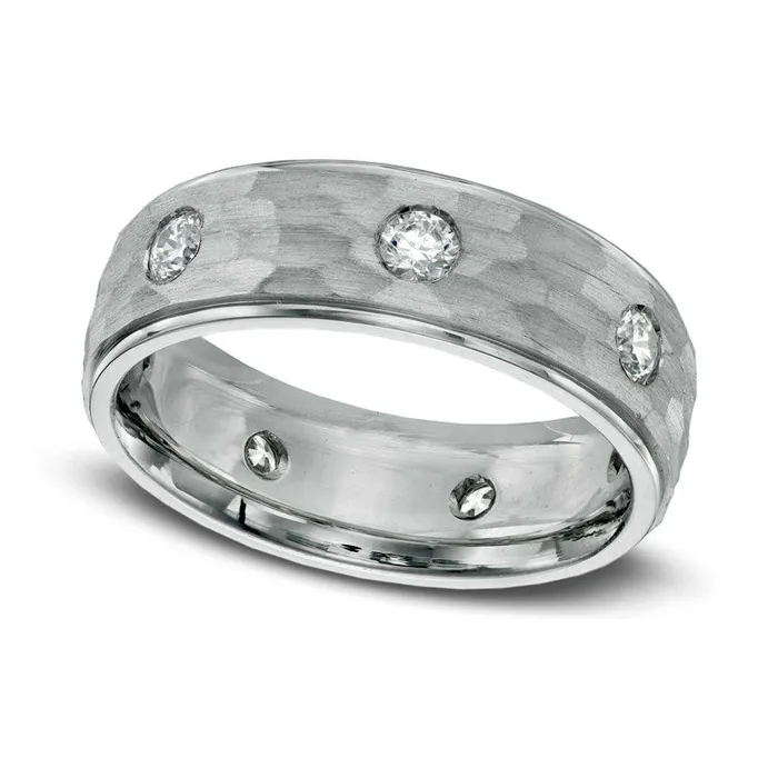Mens 075 CT TW Natural Diamond Hammered Wedding Band in Solid 14K White Gold Goldia Rings Mens 075 CT TW Natural Diamond Hammered Wedding Band in Solid 14K White Gold Goldia Rings