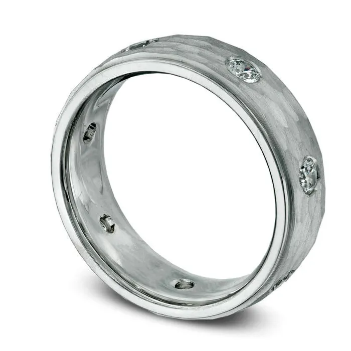 Mens 075 CT TW Natural Diamond Hammered Wedding Band in Solid 14K White Gold Goldia Rings Mens 075 CT TW Natural Diamond Hammered Wedding Band in Solid 14K White Gold Goldia Rings