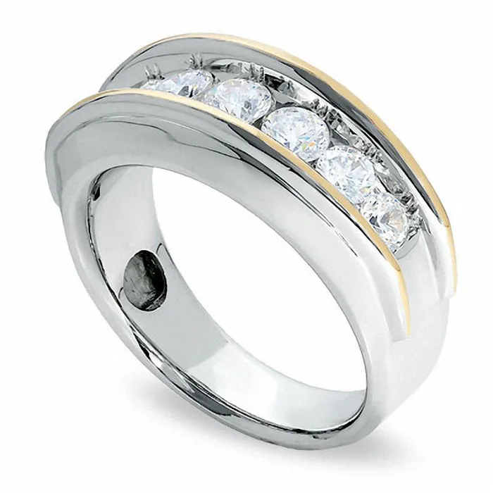 Mens 150 CT TW Natural Diamond Seven Stone Wedding Band in Solid 10K TwoTone Gold Goldia Rings Mens 150 CT TW Natural Diamond Seven Stone Wedding Band in Solid 10K TwoTone Gold Goldia Rings