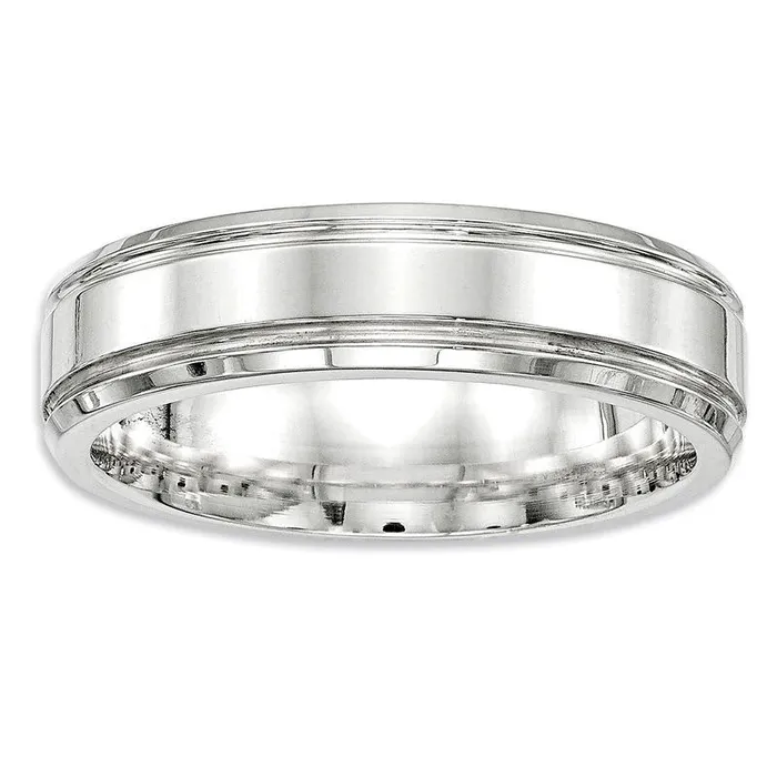 Mens 60mm Beveled Edge Wedding Band in Sterling Silver Goldia Rings