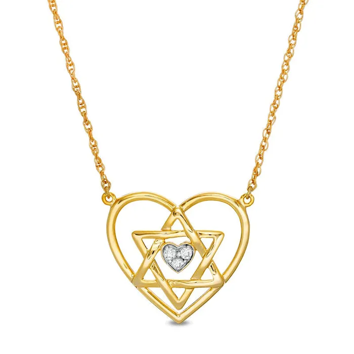 Natural Diamond Accent Double Heart with Star of David Necklace in 10K Yellow Gold Goldia Necklaces Natural Diamond Accent Double Heart with Star of David Necklace in 10K Yellow Gold Goldia Necklaces