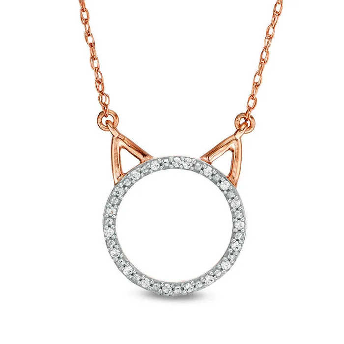 Necklaces 005 CT TW Natural Diamond Cat Necklace in 10K Rose Gold Goldia