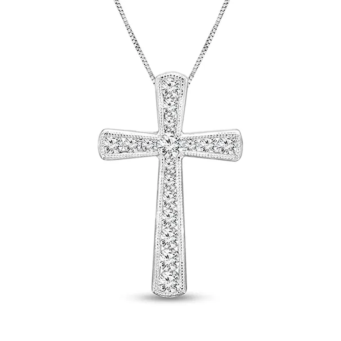 Necklaces 05 CT TW Natural Diamond Antique VintageStyle Cross Pendant in 10K White Gold Goldia Necklaces 05 CT TW Natural Diamond Antique VintageStyle Cross Pendant in 10K White Gold Goldia
