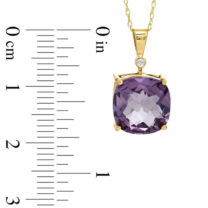 Necklaces 100mm CushionCut LabCreated Rose Quartz and Diamond Accent Pendant in 10K Yellow Gold Goldia Necklaces 100mm CushionCut LabCreated Rose Quartz and Diamond Accent Pendant in 10K Yellow Gold Goldia