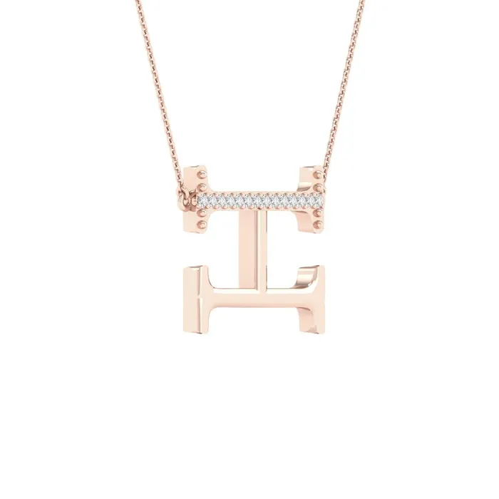 Necklaces 10k Rose Gold Round Diamond Initial H Letter Necklace 120 Cttw gndatlanta