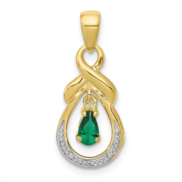 Necklaces 10K Yellow Gold Pear Emerald and Real Diamond Pendant Goldia