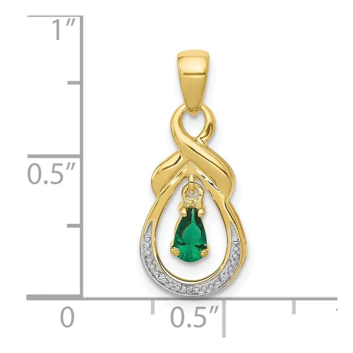 Necklaces 10K Yellow Gold Pear Emerald and Real Diamond Pendant Goldia