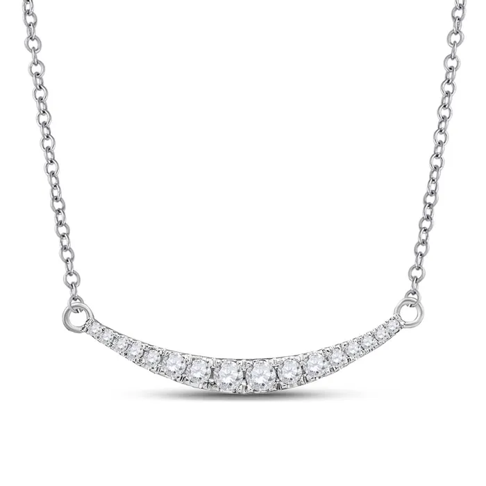 Necklaces 14k White Gold Round Diamond Curved Graduated Bar Pendant Necklace 14 Cttw gndatlanta Necklaces 14k White Gold Round Diamond Curved Graduated Bar Pendant Necklace 14 Cttw gndatlanta
