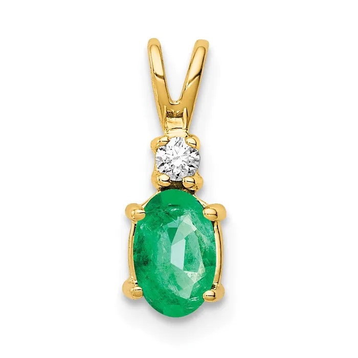 Necklaces 14K Yellow Gold 6x4mm Oval Emerald VS Real Diamond pendant Goldia