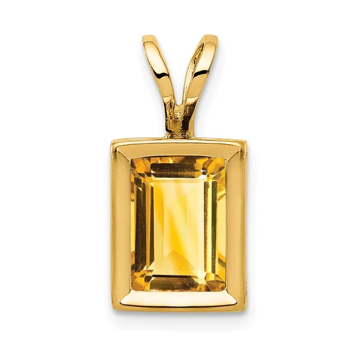 Necklaces 14K Yellow Gold 7x5mm Emerald Cut Citrine bezel pendant Goldia