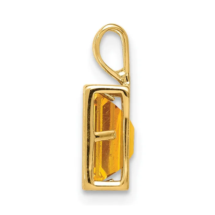 Necklaces 14K Yellow Gold 7x5mm Emerald Cut Citrine bezel pendant Goldia