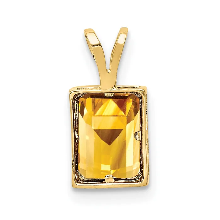 Necklaces 14K Yellow Gold 7x5mm Emerald Cut Citrine bezel pendant Goldia
