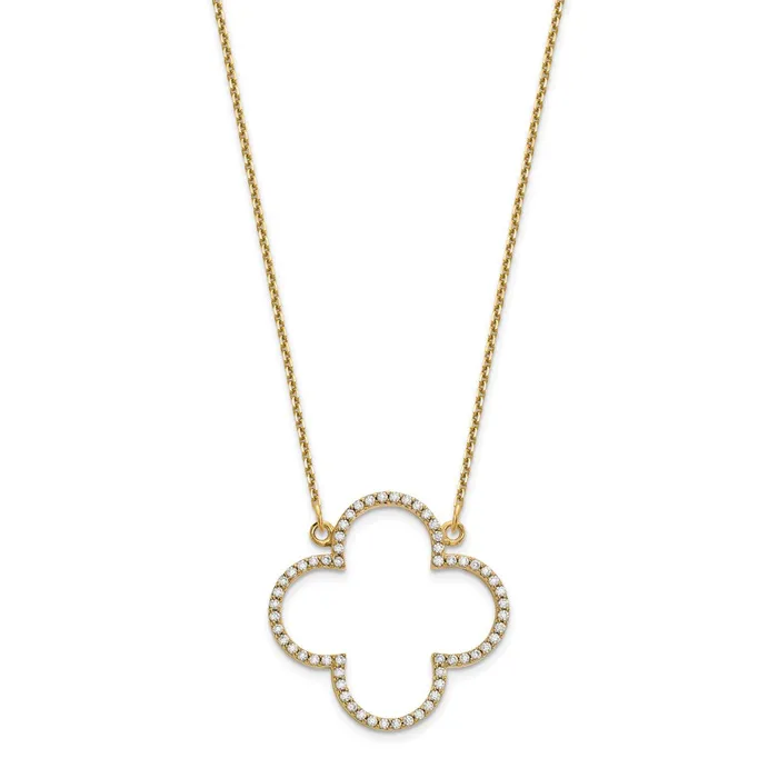 Necklaces 14K Yellow Gold Medium Necklace Real Diamond Quatrefoil Design Goldia