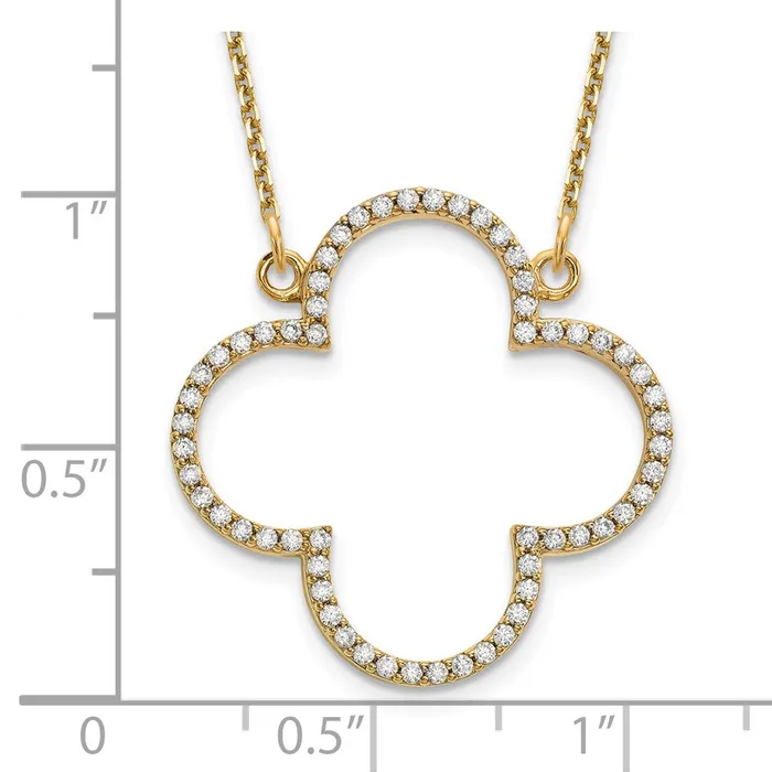 Necklaces 14K Yellow Gold Medium Necklace Real Diamond Quatrefoil Design Goldia