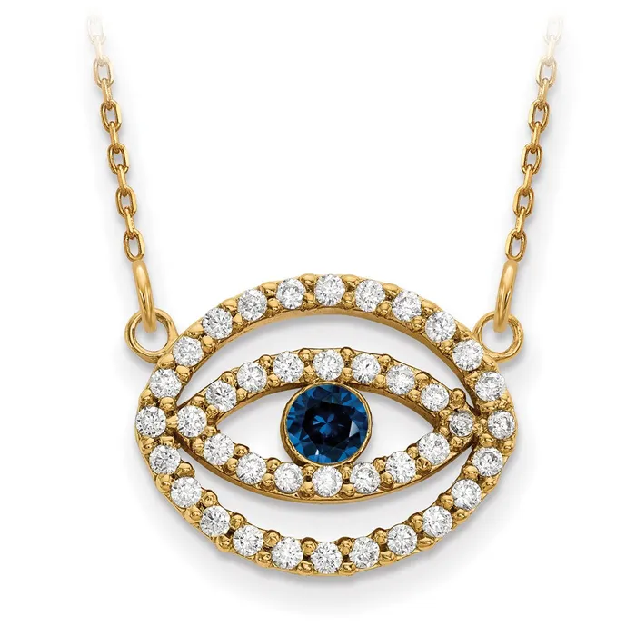Necklaces 14ky Medium Necklace Diamond and Sapphire Gold Halo Evil Eye Goldia Necklaces 14ky Medium Necklace Diamond and Sapphire Gold Halo Evil Eye Goldia