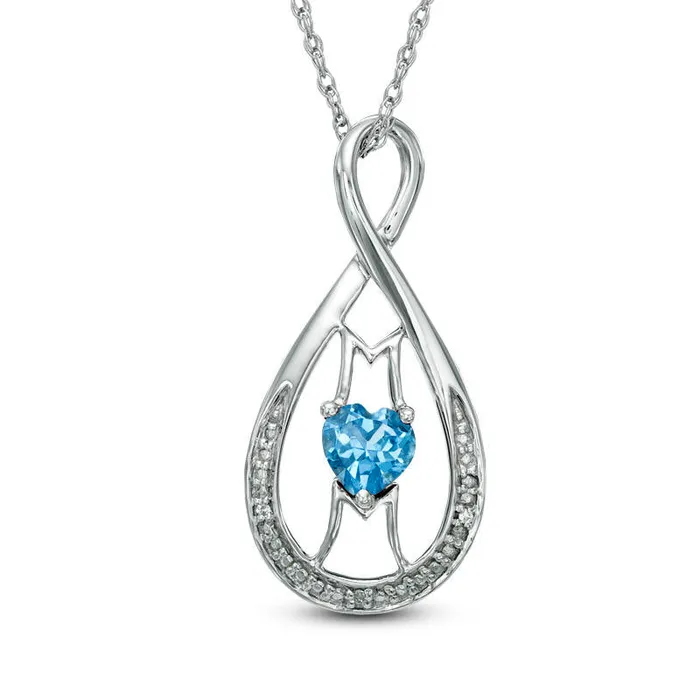 Necklaces 50mm HeartShaped Blue Topaz and Natural Diamond Accent MOM Infinity Pendant in Sterling Silver Goldia Necklaces 50mm HeartShaped Blue Topaz and Natural Diamond Accent MOM Infinity Pendant in Sterling Silver Goldia