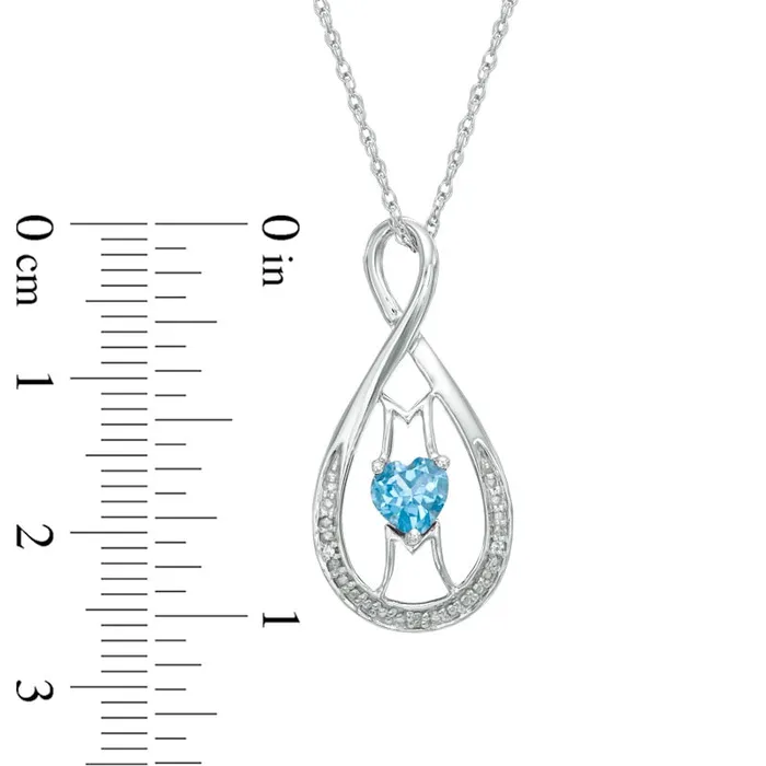 Necklaces 50mm HeartShaped Blue Topaz and Natural Diamond Accent MOM Infinity Pendant in Sterling Silver Goldia Necklaces 50mm HeartShaped Blue Topaz and Natural Diamond Accent MOM Infinity Pendant in Sterling Silver Goldia