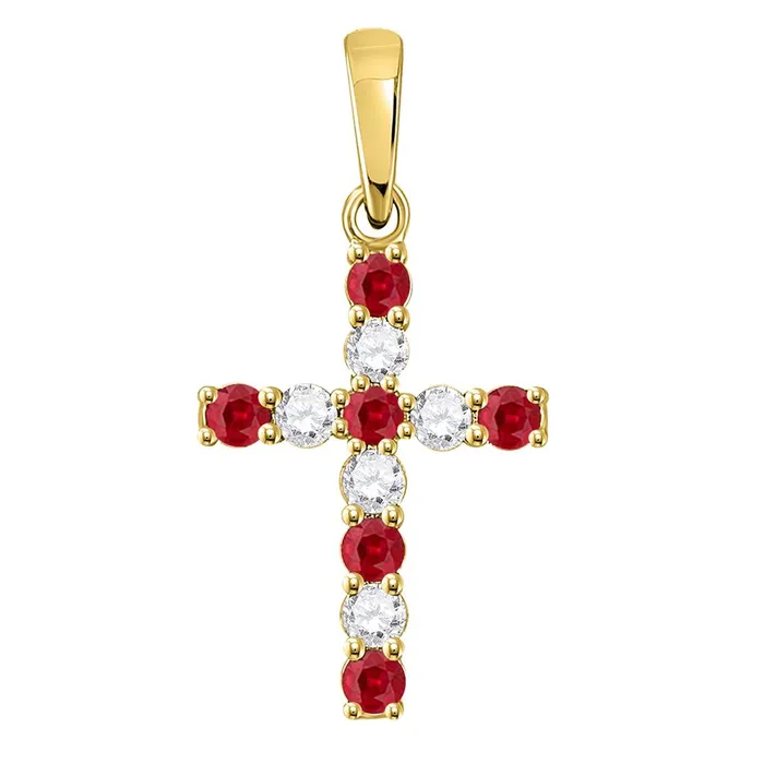 Necklaces gndatlanta 10k Yellow Gold Round Created Ruby Cross Pendant 38 Cttw Necklaces gndatlanta 10k Yellow Gold Round Created Ruby Cross Pendant 38 Cttw