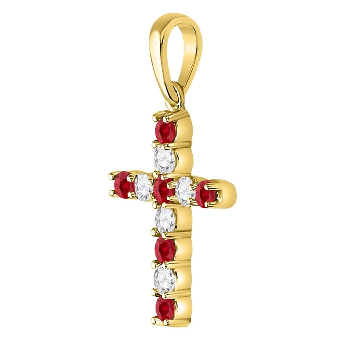 Necklaces gndatlanta 10k Yellow Gold Round Created Ruby Cross Pendant 38 Cttw