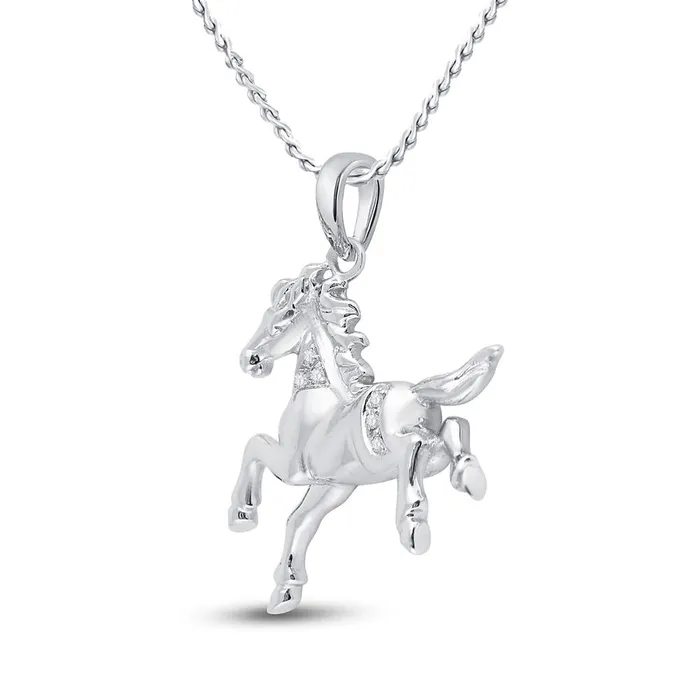 Necklaces gndatlanta 14k White Gold Round Diamond Horse Pony Animal Pendant 120 Cttw