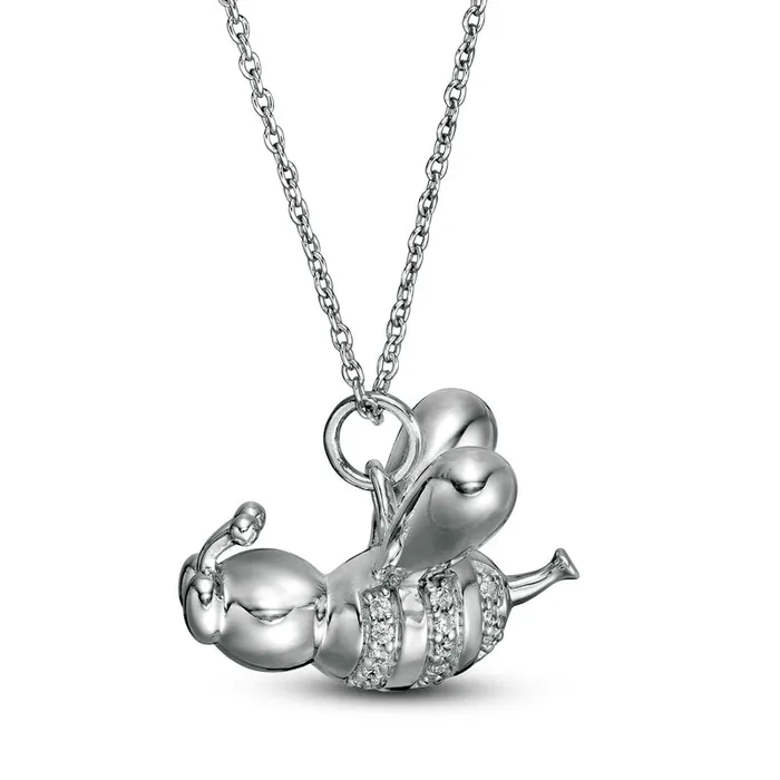 Necklaces Goldia 005 CT TW Natural Diamond Balloon Bee Pendant in Sterling Silver Necklaces Goldia 005 CT TW Natural Diamond Balloon Bee Pendant in Sterling Silver