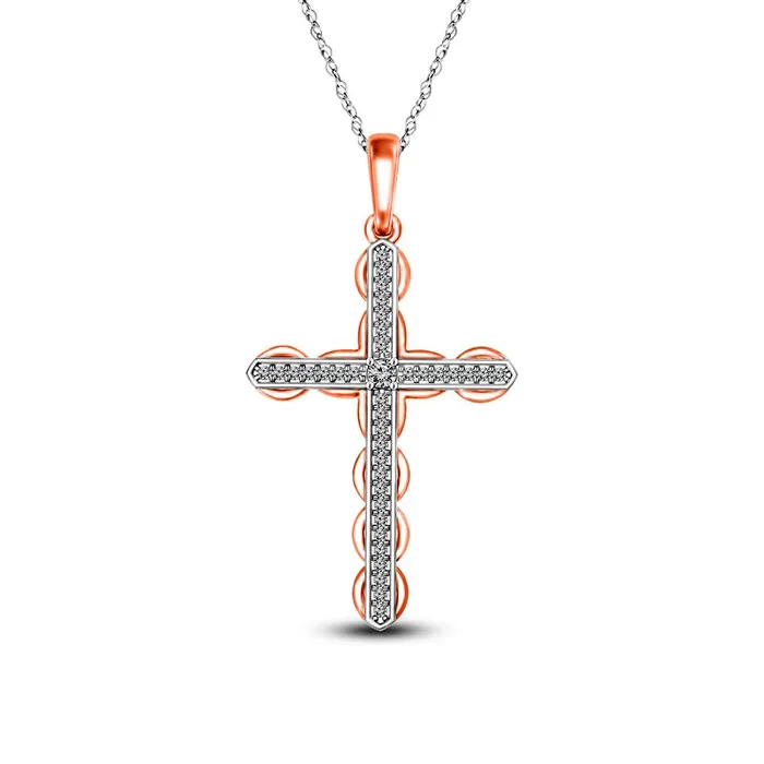 Necklaces Goldia 007 CT TW Natural Diamond Scalloped Cross Pendant in 10K TwoTone Gold Necklaces Goldia 007 CT TW Natural Diamond Scalloped Cross Pendant in 10K TwoTone Gold