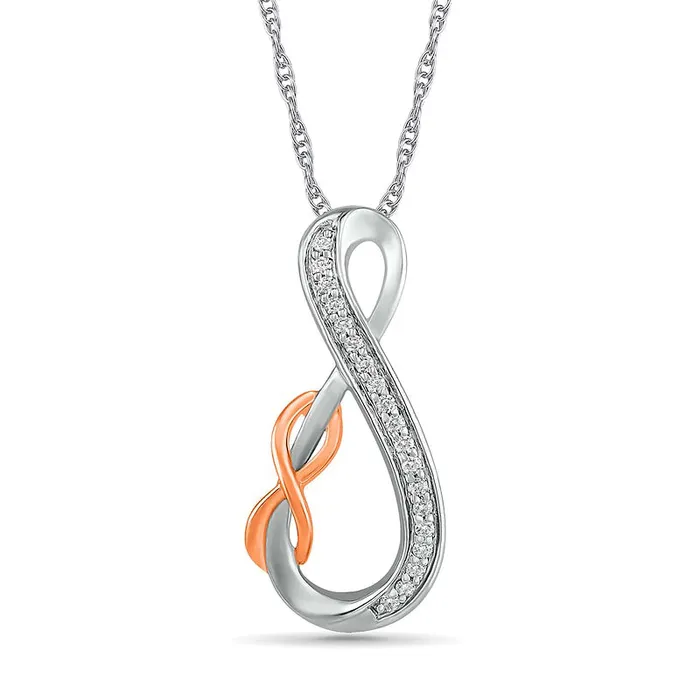 Necklaces Goldia 01 CT TW Natural Diamond Double Infinity Loop Pendant in Sterling Silver and 10K Rose Gold Necklaces Goldia 01 CT TW Natural Diamond Double Infinity Loop Pendant in Sterling Silver and 10K Rose Gold