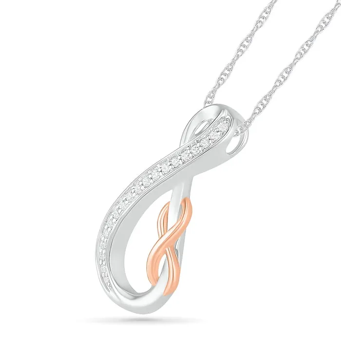 Necklaces Goldia 01 CT TW Natural Diamond Double Infinity Loop Pendant in Sterling Silver and 10K Rose Gold Necklaces Goldia 01 CT TW Natural Diamond Double Infinity Loop Pendant in Sterling Silver and 10K Rose Gold