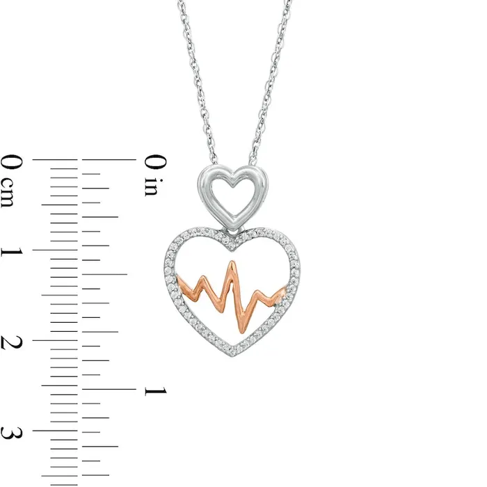 Necklaces Goldia 017 CT TW Natural Diamond Double Heart and Heartbeat Pendant in Sterling Silver and 10K Rose Gold Necklaces Goldia 017 CT TW Natural Diamond Double Heart and Heartbeat Pendant in Sterling Silver and 10K Rose Gold