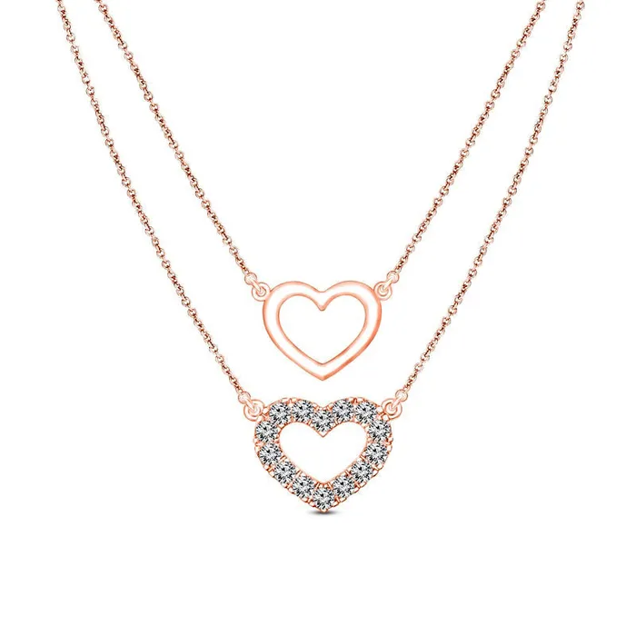 Necklaces Goldia 02 CT TW Natural Diamond Double Heart Outline Double Strand Layered Necklace in 10K Rose Gold