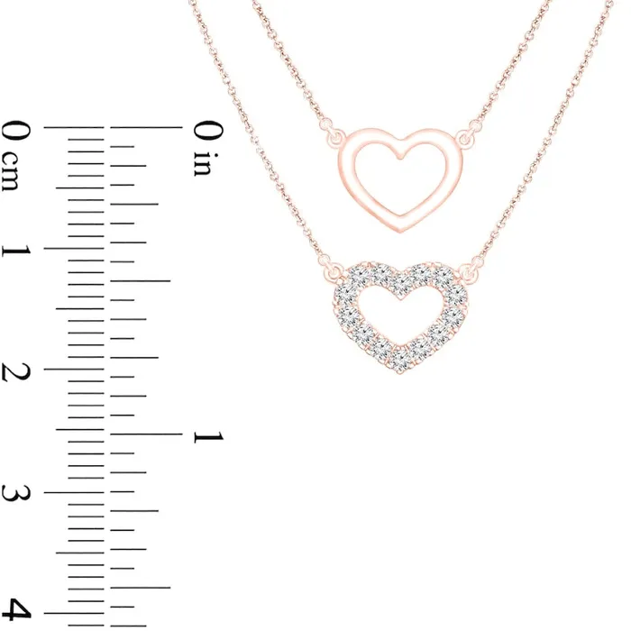 Necklaces Goldia 02 CT TW Natural Diamond Double Heart Outline Double Strand Layered Necklace in 10K Rose Gold Necklaces Goldia 02 CT TW Natural Diamond Double Heart Outline Double Strand Layered Necklace in 10K Rose Gold