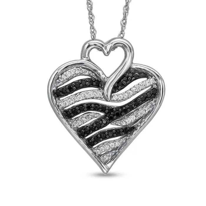 Necklaces Goldia 025 CT TW Enhanced Black and White Natural Diamond Zebra Heart Pendant in Sterling Silver Necklaces Goldia 025 CT TW Enhanced Black and White Natural Diamond Zebra Heart Pendant in Sterling Silver
