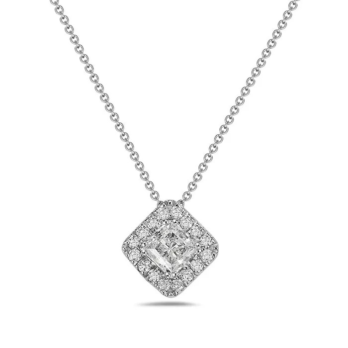 Necklaces Goldia 075 CT TW PrincessCut Natural Diamond Tilted Frame Pendant in 10K White Gold