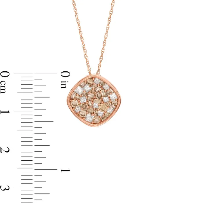 Necklaces Goldia 1 CT TW Champagne and White Composite Natural Diamond Tilted Cushion Pendant in 10K Rose Gold Necklaces Goldia 1 CT TW Champagne and White Composite Natural Diamond Tilted Cushion Pendant in 10K Rose Gold