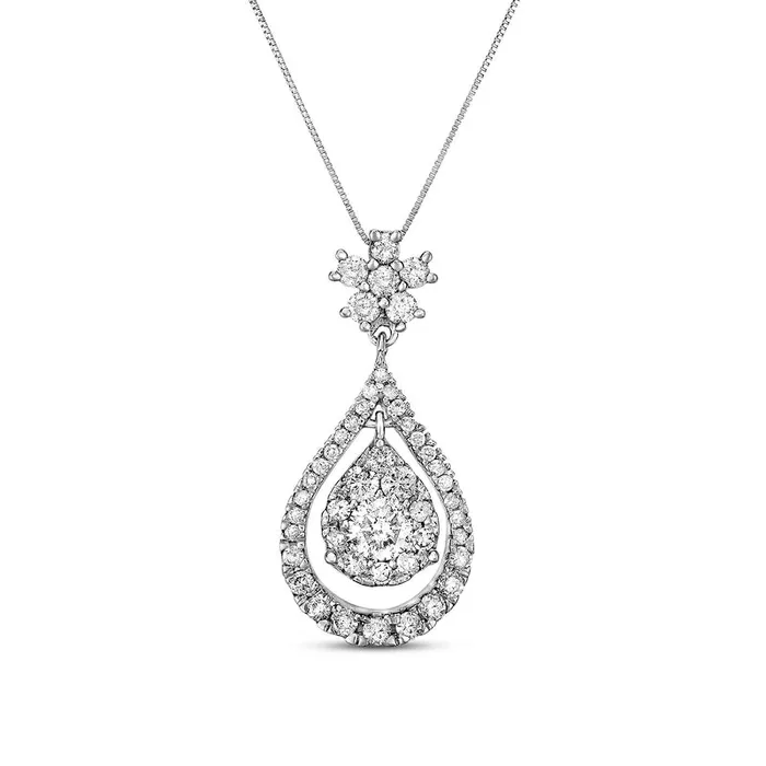 Necklaces Goldia 1 CT TW Composite Natural Diamond Frame Teardrop Dangle Pendant in 10K White Gold Necklaces Goldia 1 CT TW Composite Natural Diamond Frame Teardrop Dangle Pendant in 10K White Gold