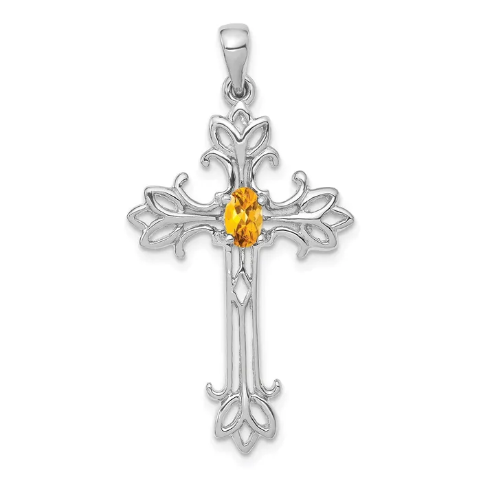 Necklaces Goldia 14k White Gold 5x3mm Oval Citrine cross Pendant