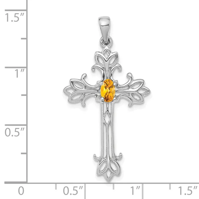 Necklaces Goldia 14k White Gold 5x3mm Oval Citrine cross Pendant