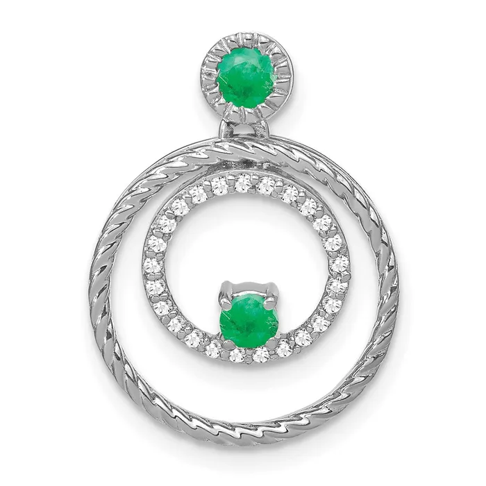 Necklaces Goldia 14k White Gold Emerald and Real Diamond Circles Pendant